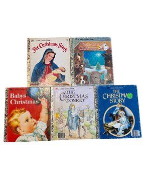 Little Golden Books Christmas Story Set 5 Donkey Animals Eve Babys Religious